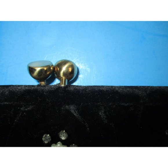 *Vintage Black Velvet Bead and Rhinestone Cloth Divided Clutch Evening Bag - Picture 3 of 9